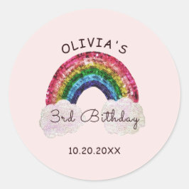 Rosa Girl Birthday Rainbow Favor Stickers Runt Klistermärke