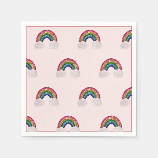 Rosa Girl Birthday Rainbow Pappersservett (Framsidan)