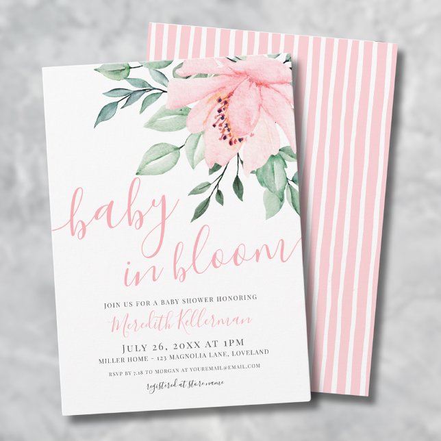  Rosa Girl Blommigt Baby i Bloom Shower Inbjudningar (Blush Pink Girl Floral Baby in Bloom Shower Invitation)