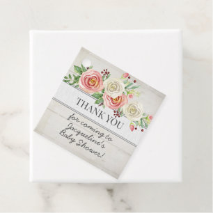 Rosa Girl Blommigt Baby Shower Tack Wood Gåvor Etiketter