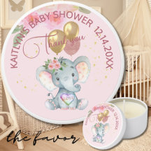 Rosa Girl Blommigt Elephant Baby Shower Tack