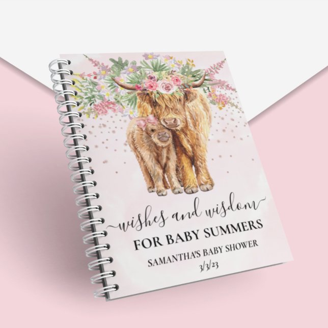 Rosa Girl Blommigt Highland Cow Önskemål Wisdom Anteckningsbok (Skapare uppladdad)
