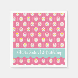 Rosa Girl Blommönster 1:a födelsedagen Pappersservett