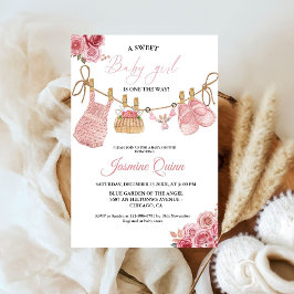 Rosa Girl Bohemian Clothes Baby Shower Inbjudningar