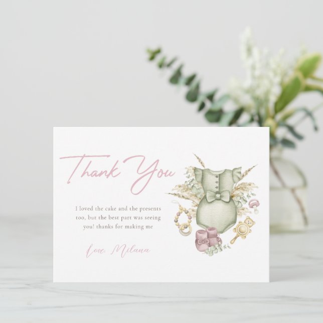 Rosa Girl Boho Baby Shower Tack för ditt kort (Stående Fram)