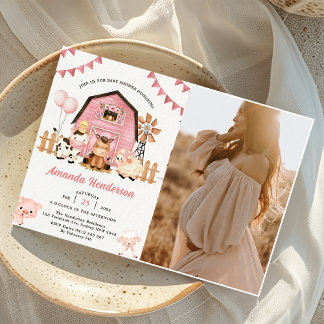 Rosa Girl Boskap Baby Shower Party Photo Inbjudningar