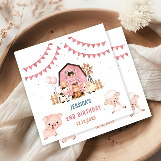 Rosa Girl Boskap Födelsedagsfest Pappersservett (Skapare uppladdad)