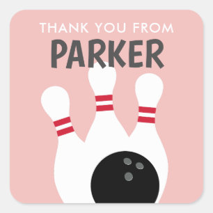 Rosa Girl Bowling Party Birthday Favor Fyrkantigt Klistermärke