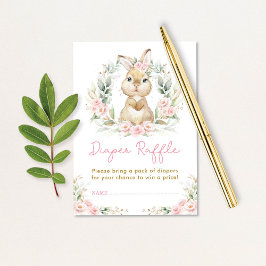 Rosa Girl Bunny Rabbit Diaper Raffle Baby Shower Tilläggskort