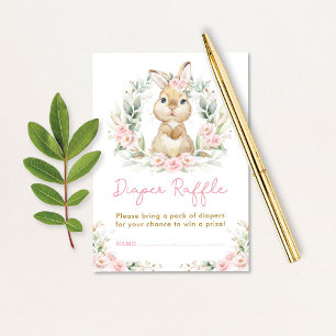 Rosa Girl Bunny Rabbit Diaper Raffle Baby Shower Tilläggskort