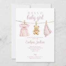Rosa Girl Clothesline Baby Shower Photo QR-kod