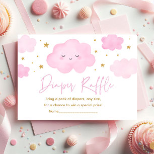Rosa Girl Cloud Stars Baby Sprinkle Diaper Raffle Tilläggskort
