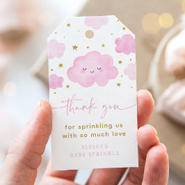 Rosa Girl Cloud Stars Baby Sprinkle Presentetikett