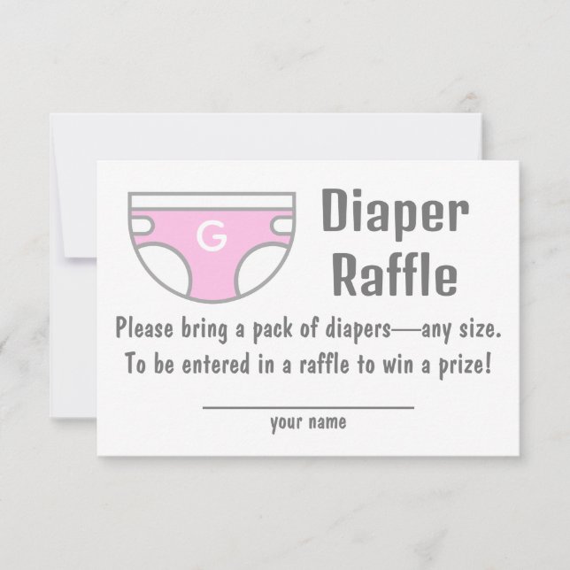 Rosa Girl Diaper Raffle Baby Shower-kuvert Inbjudningar (Framsida)