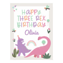 Rosa Girl Dinosaur 3rd Birthday Party Poster