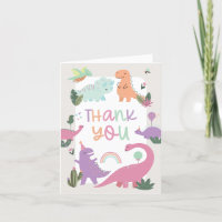 Rosa Girl Dinosaur 5:e födelsedagen Tack Cards