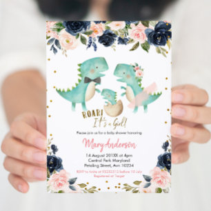 Rosa Girl Dinosaur par Shower Inbjudningar