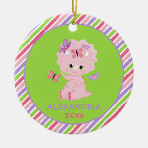 Rosa Girl Dinosaur Personlig Rand jul Julgransprydnad Keramik