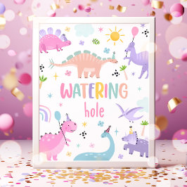 Rosa Girl Dinosaur Watering Hål Födelsedagsfest Poster
