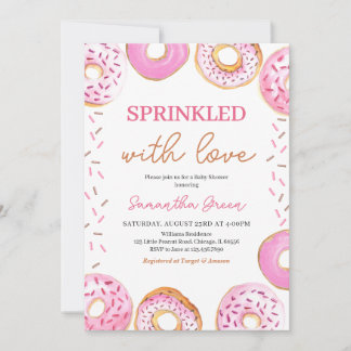 Rosa Girl Donuts Baby Shower Inbjudningar