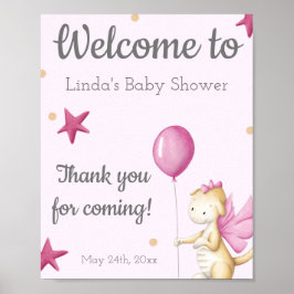 Rosa Girl Dragon Välkommen Baby Shower Poster