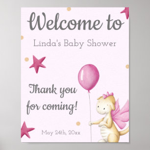 Rosa Girl Dragon Välkommen Baby Shower Poster