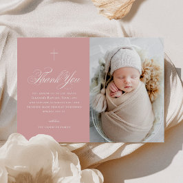 Rosa Girl Elegant Kor Calligraphy Photo Baptism Tack Kort