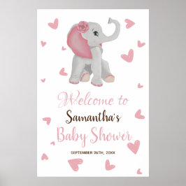 Rosa Girl Elephant Baby Shower Välkomstskylt Poster