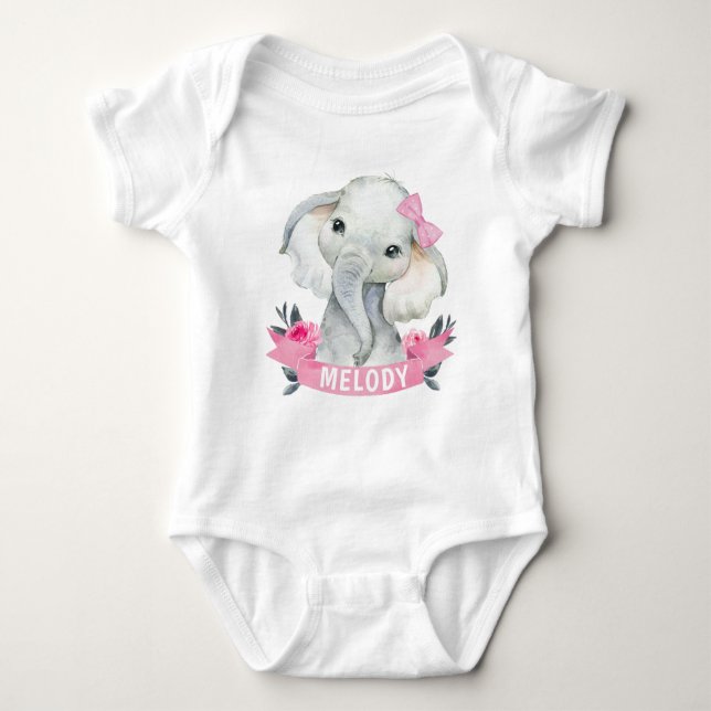 Rosa Girl Elephant med eget namn Bodydräkt Ro T Shirt (Framsida)