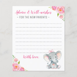 Rosa Girl Elephant Shower New Parents Advice-kort