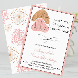 Rosa Girl Fall Pumpkin Halloween 1st Birthday Inbjudningar