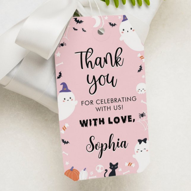 Rosa Girl Ghost Födelsedagsfest Tack Märkre Presentetikett (Skapare uppladdad)