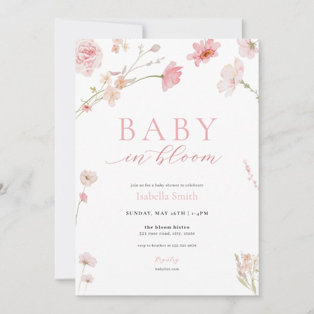 Rosa Girl Girl Baby i bloom Baby Shower-inbjudan Inbjudningar (Framsida)