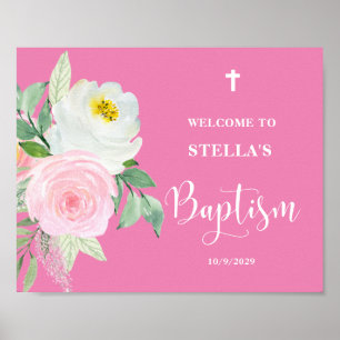 Rosa Girl Girl Baptism Välkommen Poster