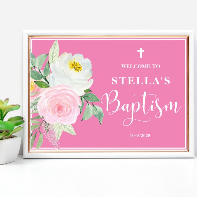 Rosa Girl Girl Baptism Välkommen Poster (Skapare uppladdad)