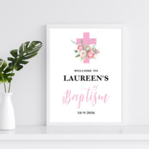 Rosa Girl Girl Baptism Välkommen Poster