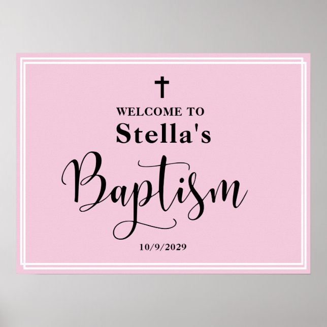 Rosa Girl Girl Baptism Välkommen Poster (Framsidan)