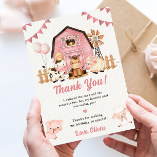 Rosa Girl Girl Boskap Birthday Tack you Card Inbjudningar