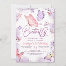 Rosa Girl Girl Butterfly Birthday-inbjudan Inbjudningar