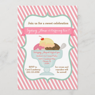 Rosa Girl Girl Ice Cream Party-inbjudan Inbjudningar