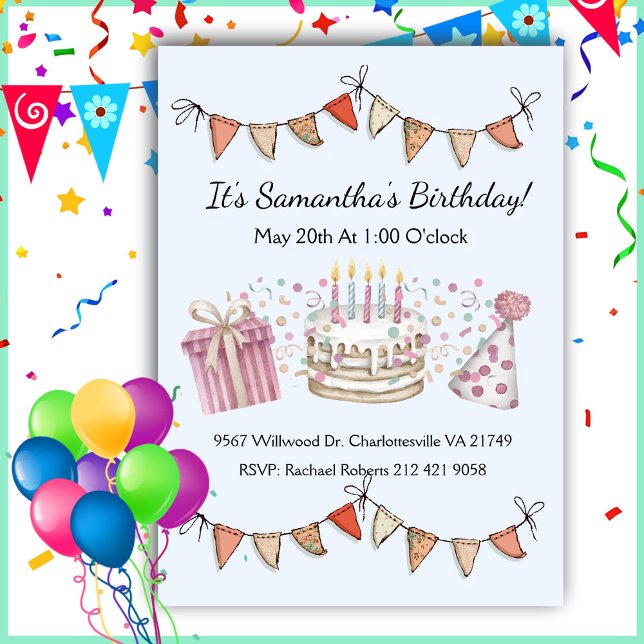 Rosa Girl Girl Party Dekorationer Birthday-inbjuda Inbjudningar (Skapare uppladdad)