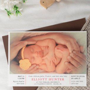 Rosa Girl Girl Post Birth Baby Shower Photo Sip & Inbjudningar