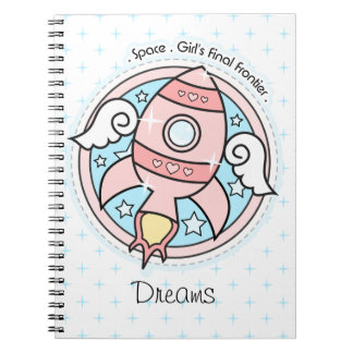 Rosa Girl Girl Rocketship Anteckningsbok