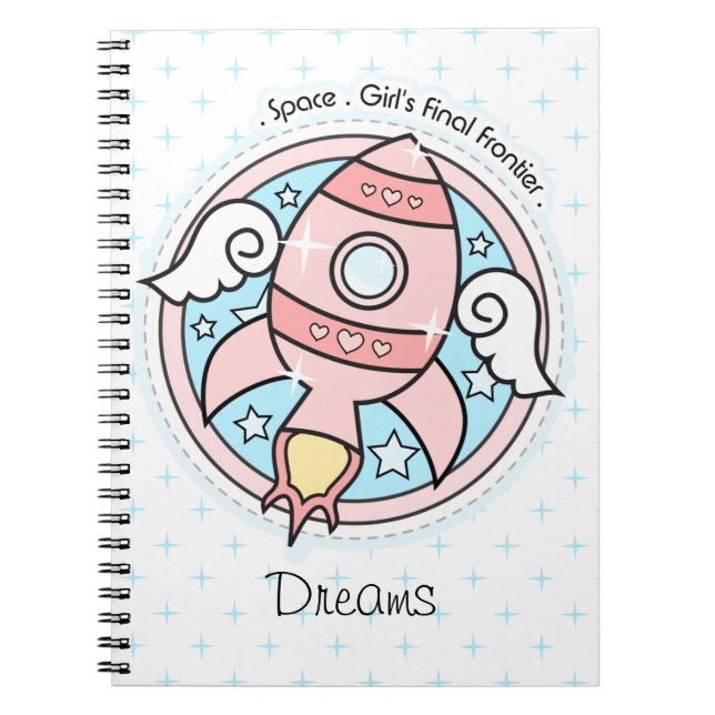 Rosa Girl Girl Rocketship Anteckningsbok (Framsidan)