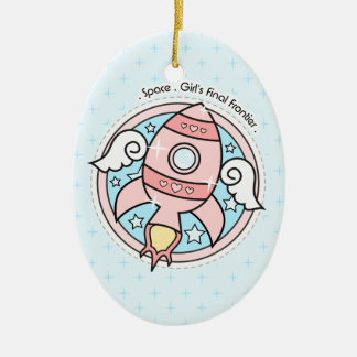 Rosa Girl Girl Rocketship Julgransprydnad Keramik