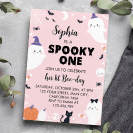 Rosa Girl Girl Spooky One Ghost Birthday-inbjudan Inbjudningar