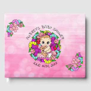 Rosa Girl Girl's Baby Shower Caucasian Baby Blommi Gästböcker