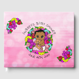 Rosa Girl Girl's Baby Shower Ethnic Baby Blommigt Gästböcker
