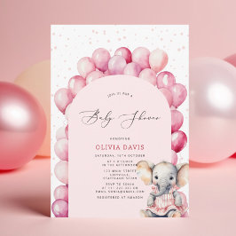 Rosa Girl Girl's Elephant & Balloon Baby Shower Inbjudningar