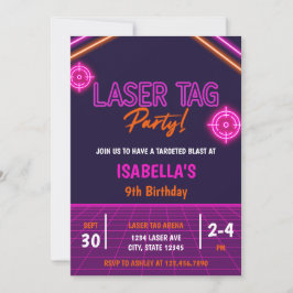 Rosa Girl Girl's Laser Märkre Neon Glow Birthday Inbjudningar